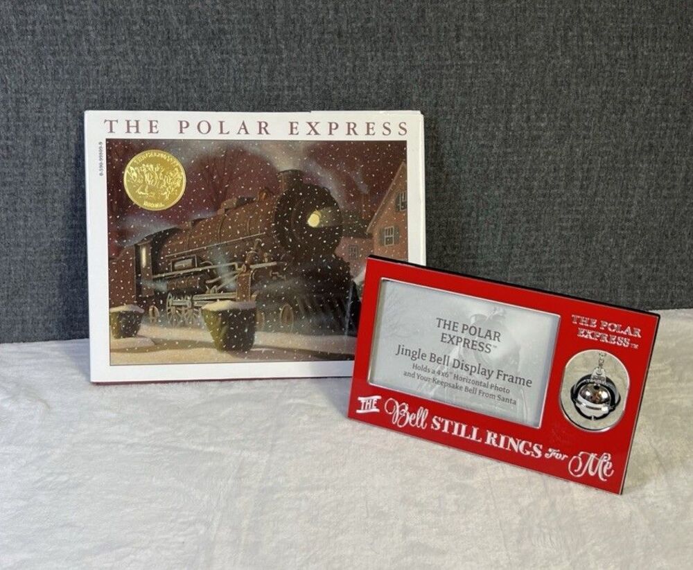 The Polar Express Hardcover Book Chris Van Allsburg Red Picture Frame Bell